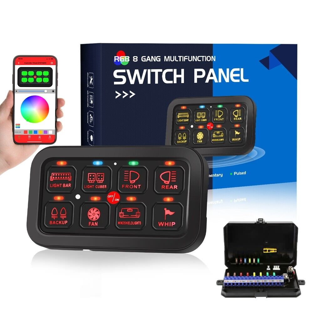 DC 12V/24V Boat RV Marine Car 8 Gang RGB Switch Control Panel LED Light Bar Electronic Relay System Lichtschakelaar Auto